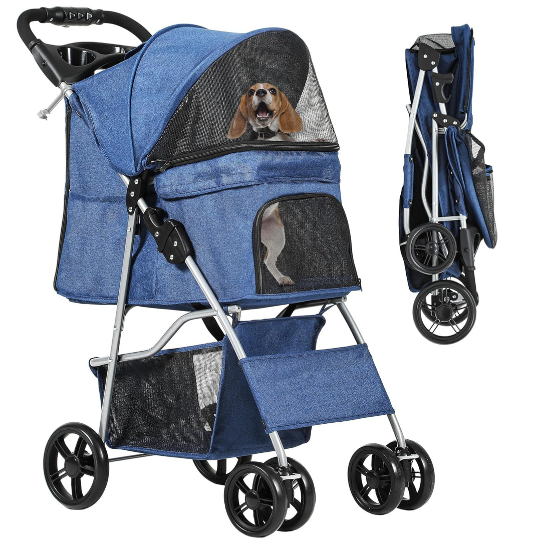 YITAHOME Hundewagen Haustiere Buggy bis 15kg, Hundebuggy mit Netzfenstern & Getränkehalter & Ablagek