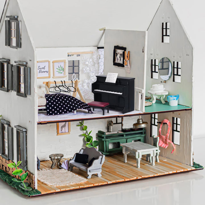 Toddmomy Klavier Miniatur Deko, Miniature Piano & Hocker FüR Puppenhaus ZubehöR Micro Landschaft Fee