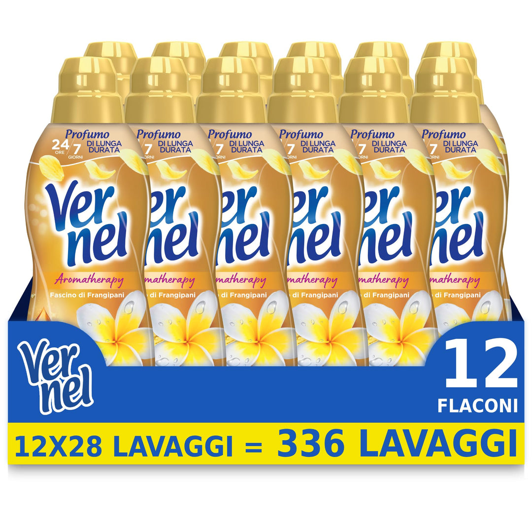 Vernel Aromatherapy Frangipani, Weichspülerkonzentrat, Duftgefühl wie gewaschen, 12 Flaschen à 700 m