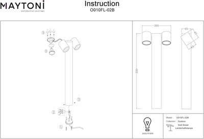 MAYTONI DECORATIVE LIGHTING Schwarze Wegeleuchte, 2-flammig, modern, einstellbare Lichtrichtung, IP5