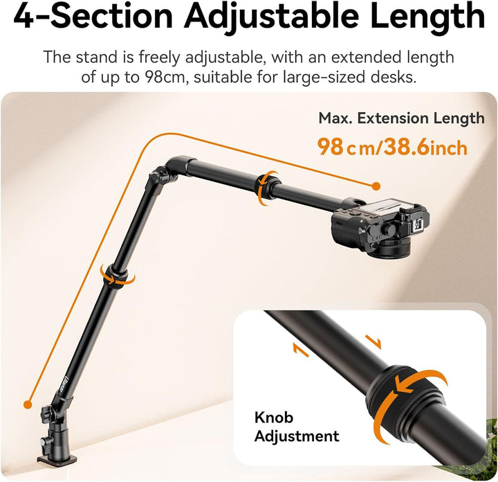ULANZI Kamera Tischhalterung, ZJ02 98cm Kamera Tischstativ mit Flexibler Arm & 1/4" Kugelkopf für Ka