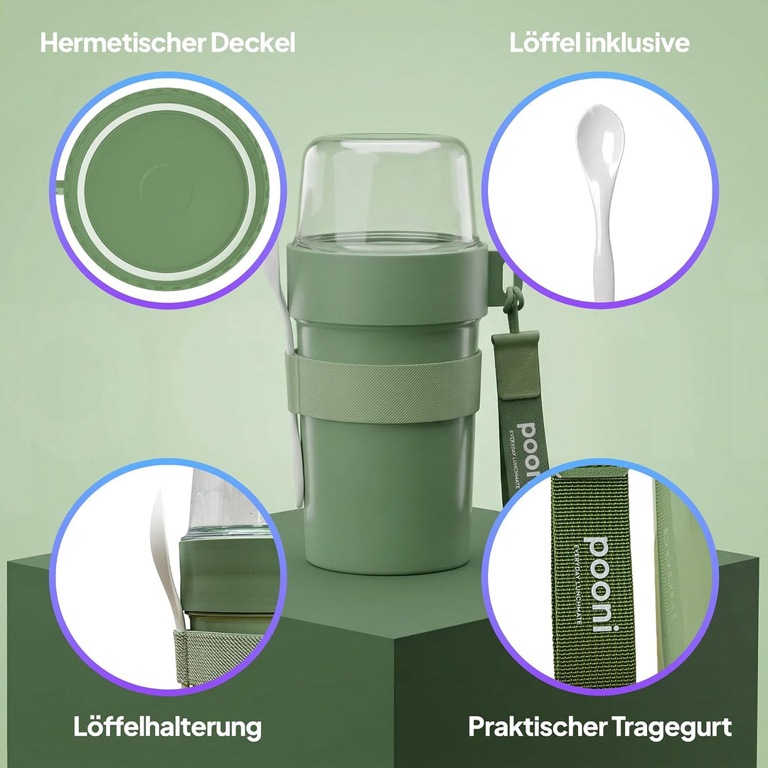 Müslibecher, auslaufsicherer Joghurtbecher to go mit Löffel, für Müsli, Joghurt, Frühstücksbecher au