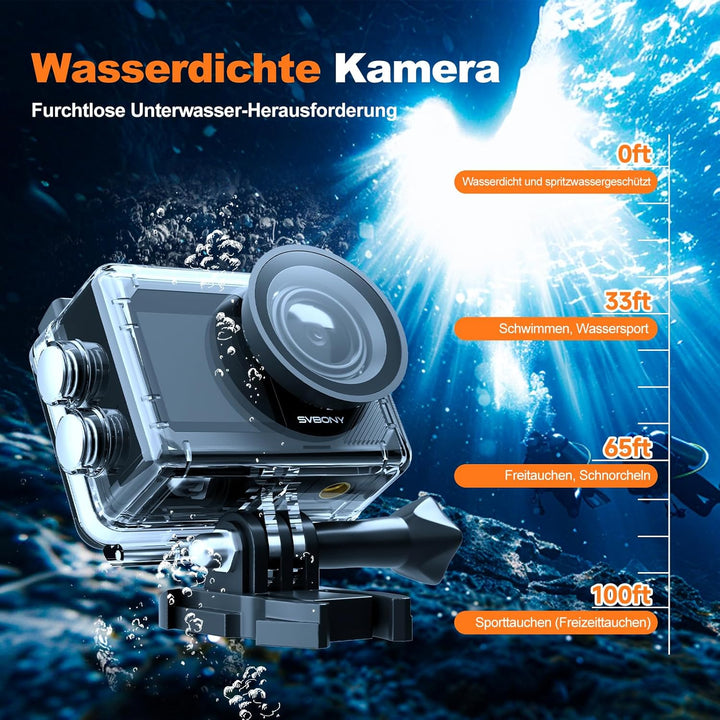 SVBONY SVGo2 4K Unterwasserkamera, Touchscreen 50 MP Action Kamera, Zwei Bildschirme, wasserdichte 3