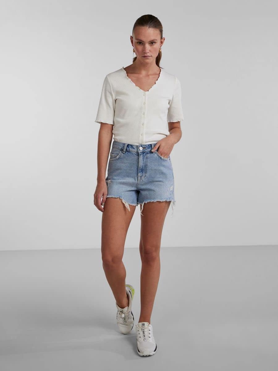 PIECES Damen Pctulla Hw Lb-ba Noos Jeans-Shorts S Light Blue Denim, S Light Blue Denim