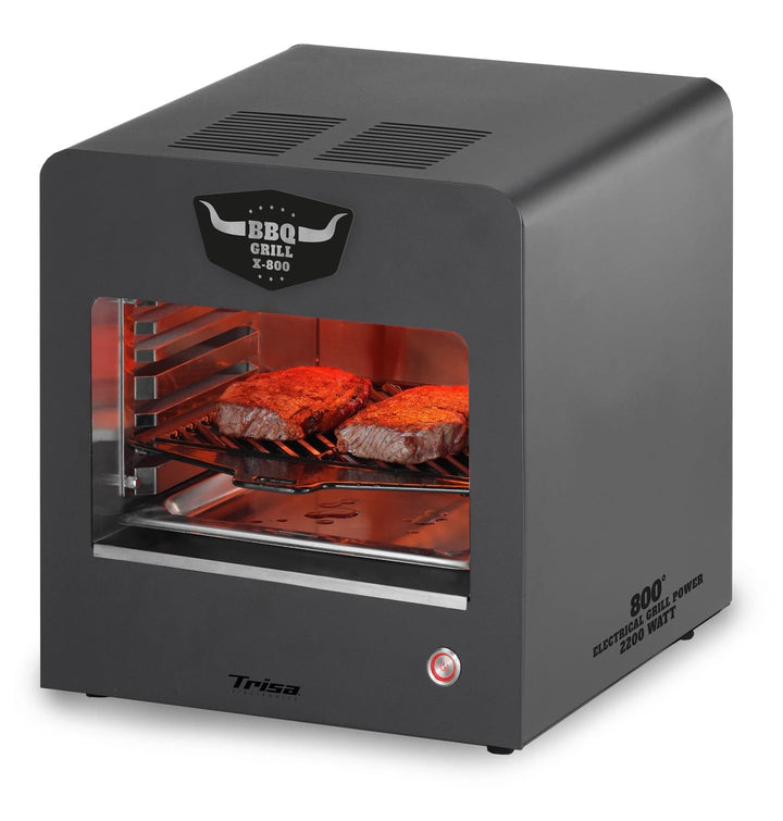 Trisa BBQ Grill X-800 Elektrogrill 2200W, 800 Grad Oberhitzegrill für Perfekte Steaks & Pizza, Indoo