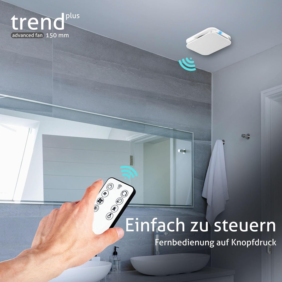 Turbionaire Trend Plus 150 WM Badlüfter 150 mm, Mit Fernbedienung – 7 Geschwindigkeiten + Boost, 30