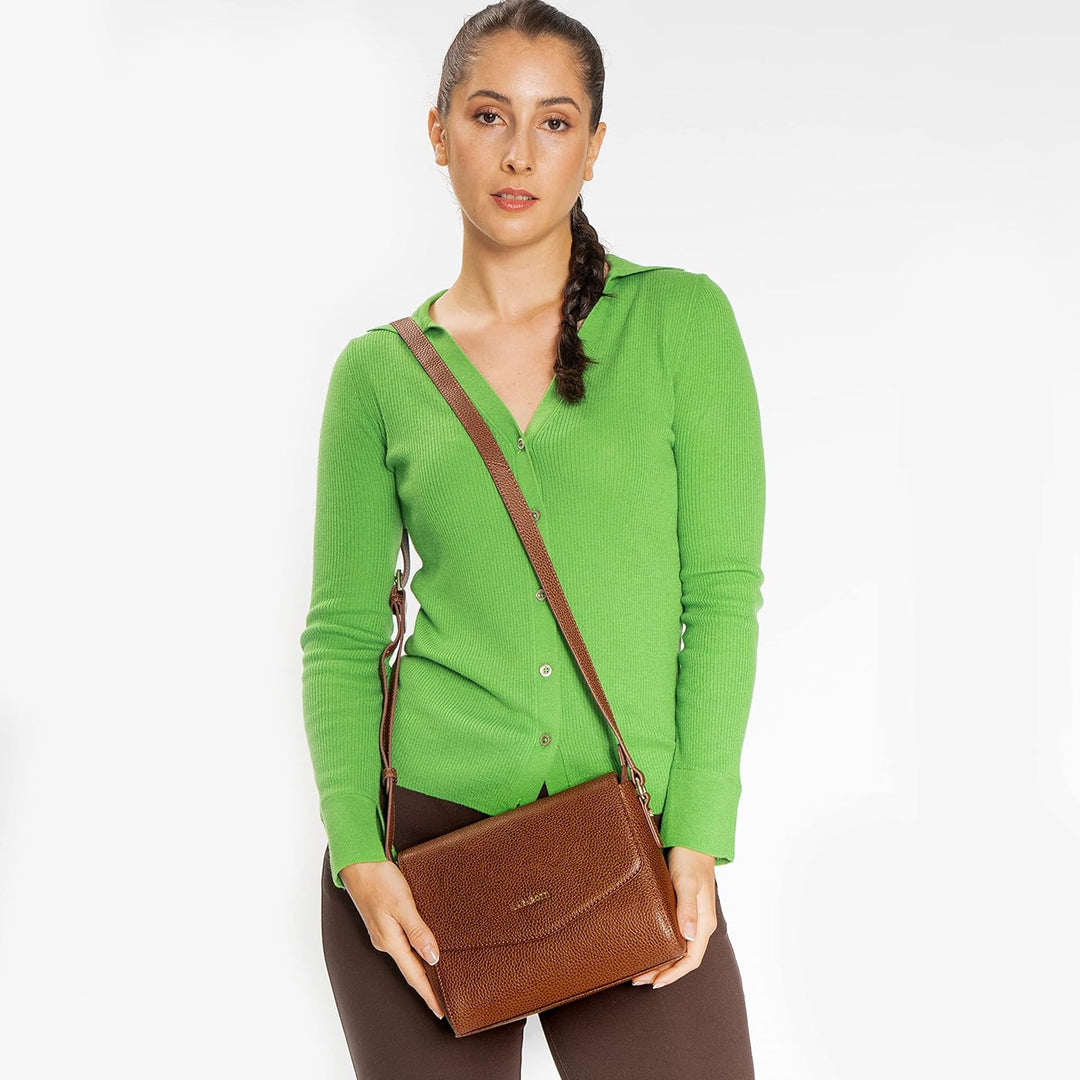 Lazarotti Bologna Leder Umhängetasche Damen | verstellbarer Schultergurt | mittelgrosse Crossbody Ba