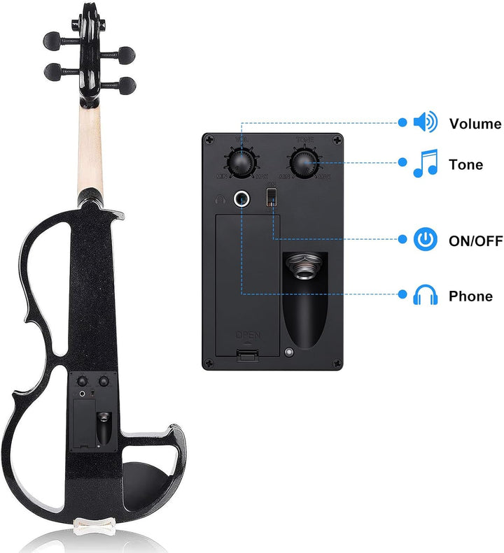 Vangoa Elektrische Violine Geige aus massivem Holz, 4/4, mit Ebenholzbeschlägen, Tragetasche, Audiok
