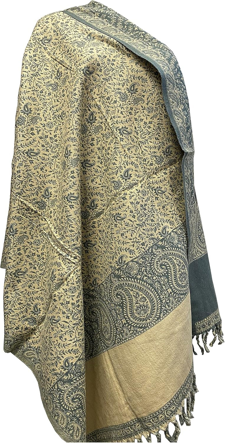Winterschal aus weicher warmer Wolle mit Blätterdruck, handgefertigt, luxuriöser Schal, Decke, Überg