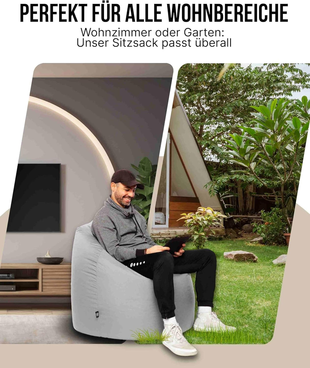 PATCH HOME Patchhome Sitzsack Tropfenform mit Reissverschluss Nachfüllbar - für In &amp; Outdoor - mit S