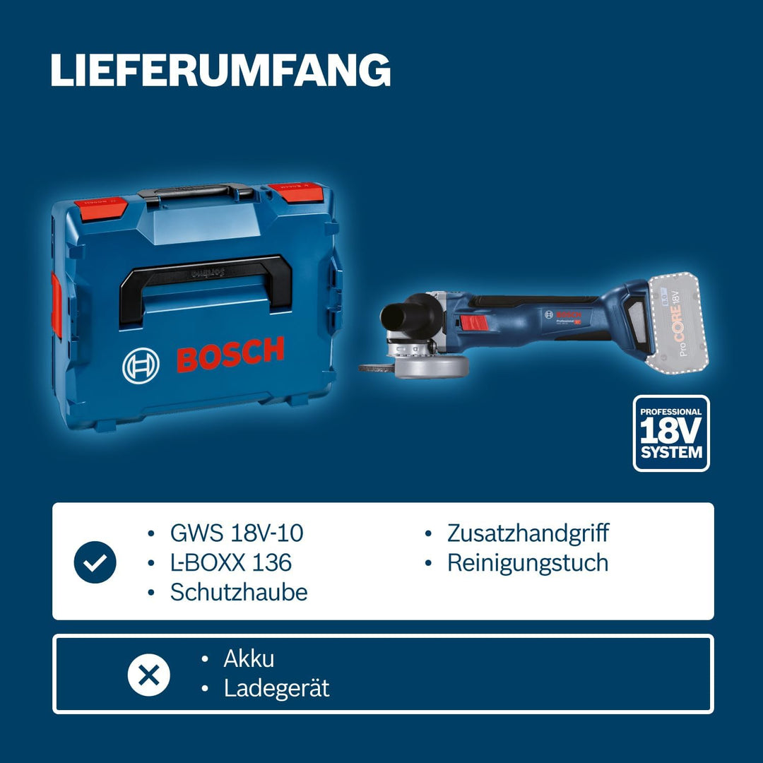 Bosch Professional 18V System Akku Winkelschleifer GWS 18V-10 (Scheiben-Ø: 125mm, inkl. Schnellspann
