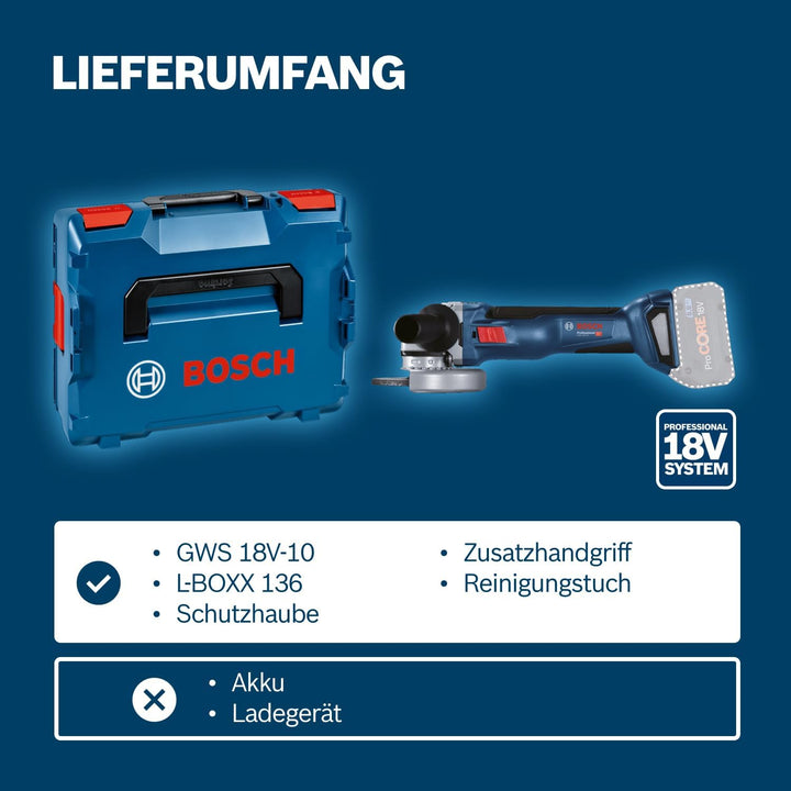 Bosch Professional 18V System Akku Winkelschleifer GWS 18V-10 (Scheiben-Ø: 125mm, inkl. Schnellspann
