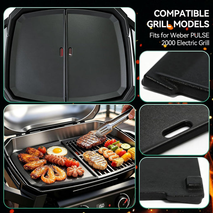 38,6 x 24 cm Gusseisen Grillplatte für Weber Pulse 2000 Elektrogrill, Grillpfanne Plancha Ersatz für
