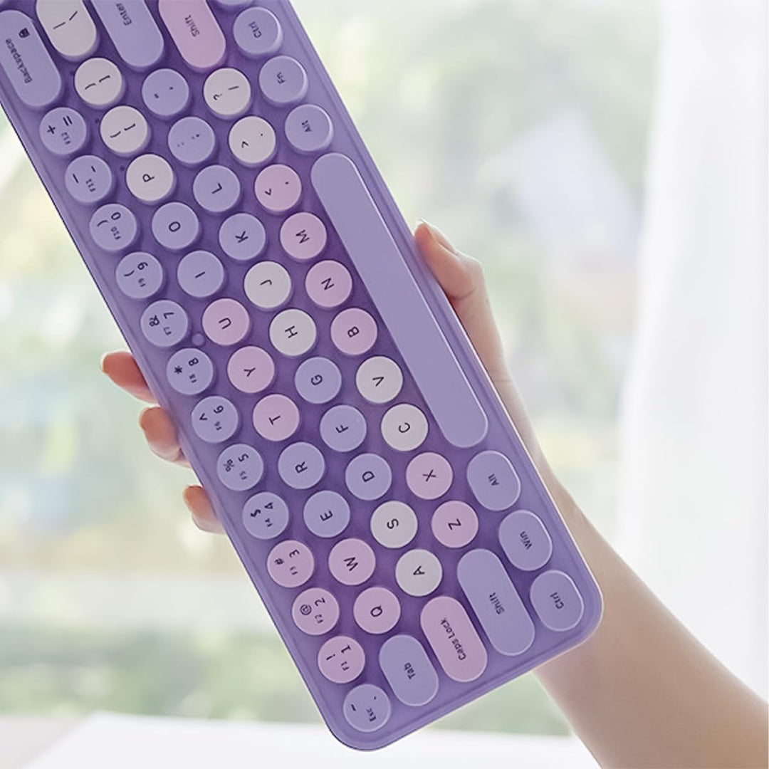 Sarini Kabellose kompakte Tastatur-Maus-Kombination, 2,4 GHz, Retro, rund, 68 Tasten, Pastellviolett
