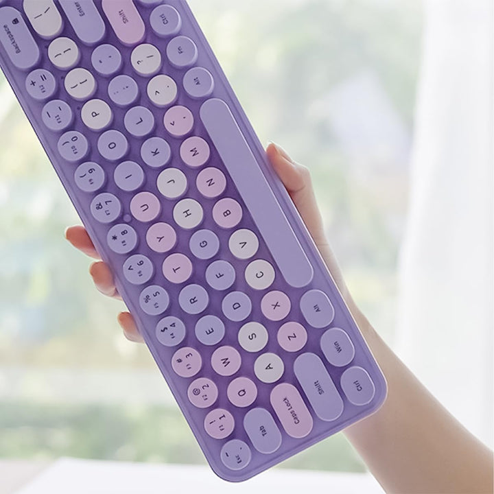 Sarini Kabellose kompakte Tastatur-Maus-Kombination, 2,4 GHz, Retro, rund, 68 Tasten, Pastellviolett