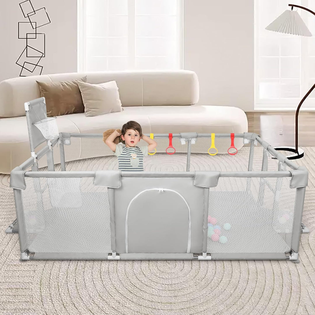 Laufstall für Wohnung, Babybox mit 4 Saugnäpfen an der Unterseite und Reissverschlusstür, Spielbox m