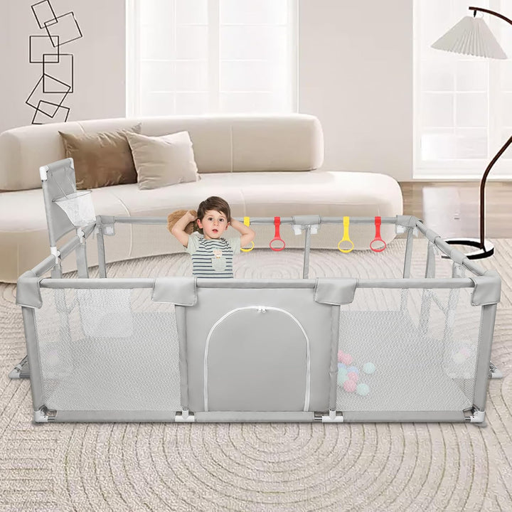 Laufstall für Wohnung, Babybox mit 4 Saugnäpfen an der Unterseite und Reissverschlusstür, Spielbox m