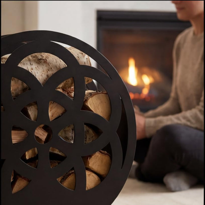 Kapaga – Kaminholzregal – runder Metallständer 60 x 25 x 60 cm – Metall, Schwarz Loft-Holzkorb am Ka