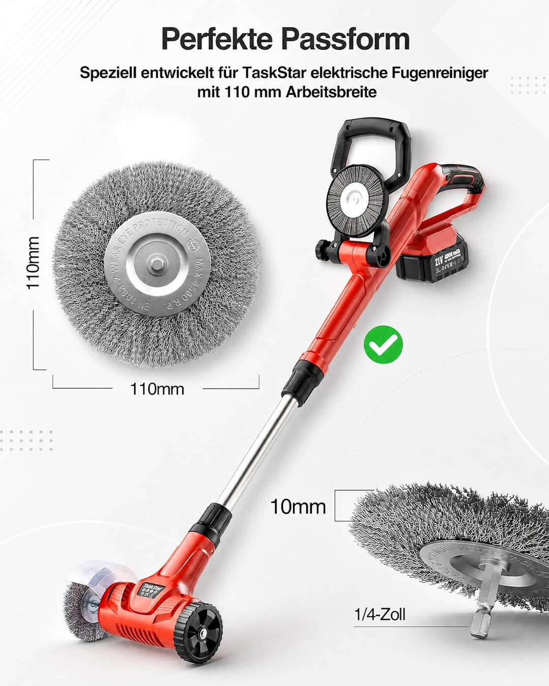 Ersatzbürsten für TaskStar Fugenreiniger, 4-teilig Unkrautbürste inkl. 3x Stahldrahtbürste & 1x Nylo