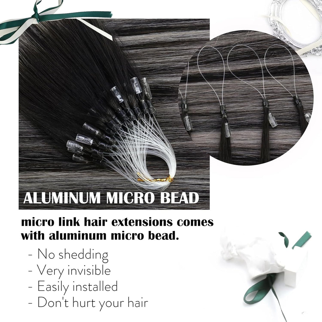 Moresoo Microring Extensions Echthaar Schwarz Silber 50 cm Micro Loop Extensions Echthaar Dicke Haar