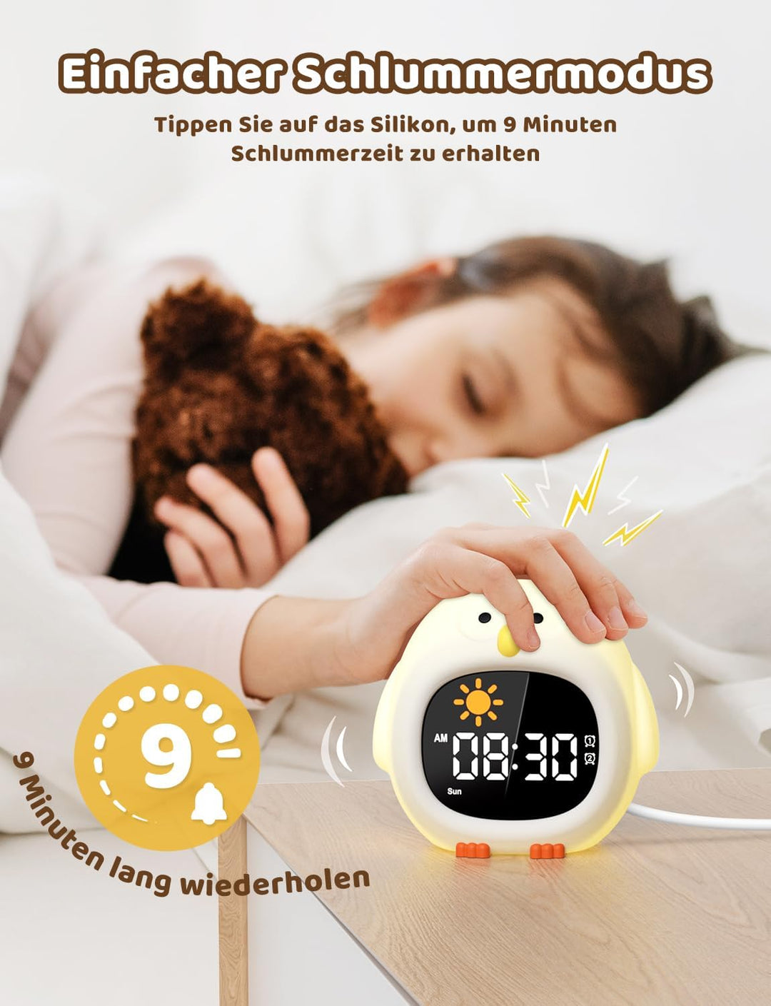 Yissvic wecker Kinder für Schulanfänger Jungen Kinderwecker mit RGB Nachtlicht Lernwecker 2 Alarme W