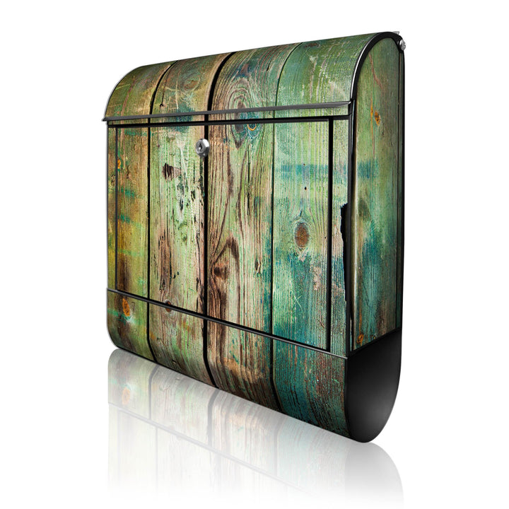 banjado® Design Briefkasten mit Motiv Grünes Holz 39x47x14cm &amp; 2 Schlüssel - Briefkasten Stahl schwa