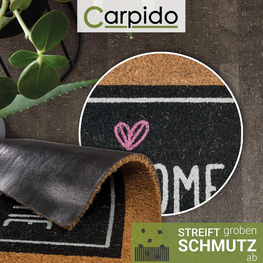 Carpido Fussmatte Kokos Welcome Herz schwarz - Türmatte 2er Set 40 x 60 cm - antibakterielle Eingang