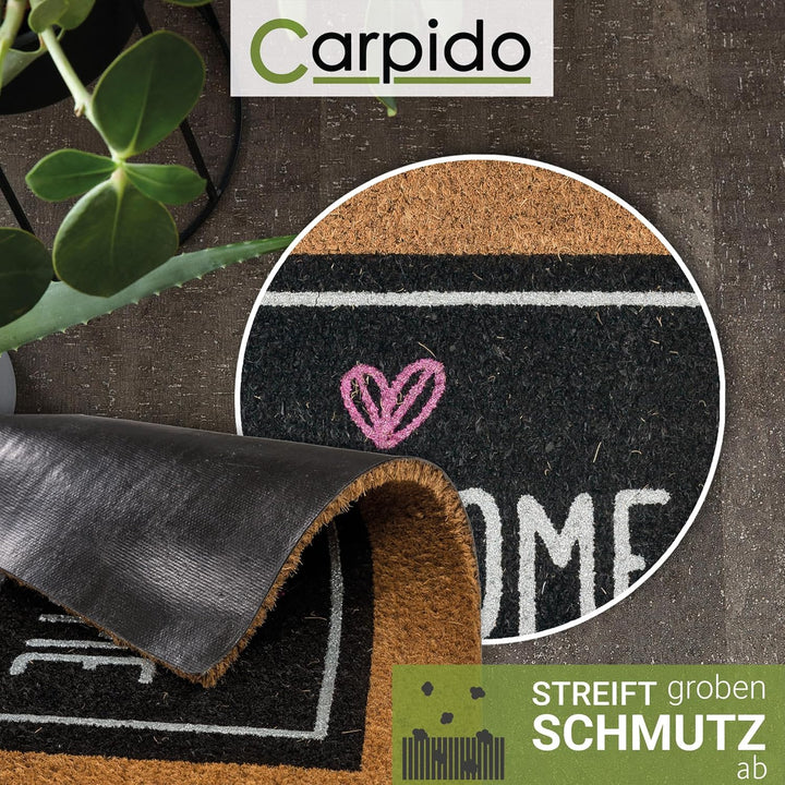 Carpido Fussmatte Kokos Welcome Herz schwarz - Türmatte 2er Set 40 x 60 cm - antibakterielle Eingang