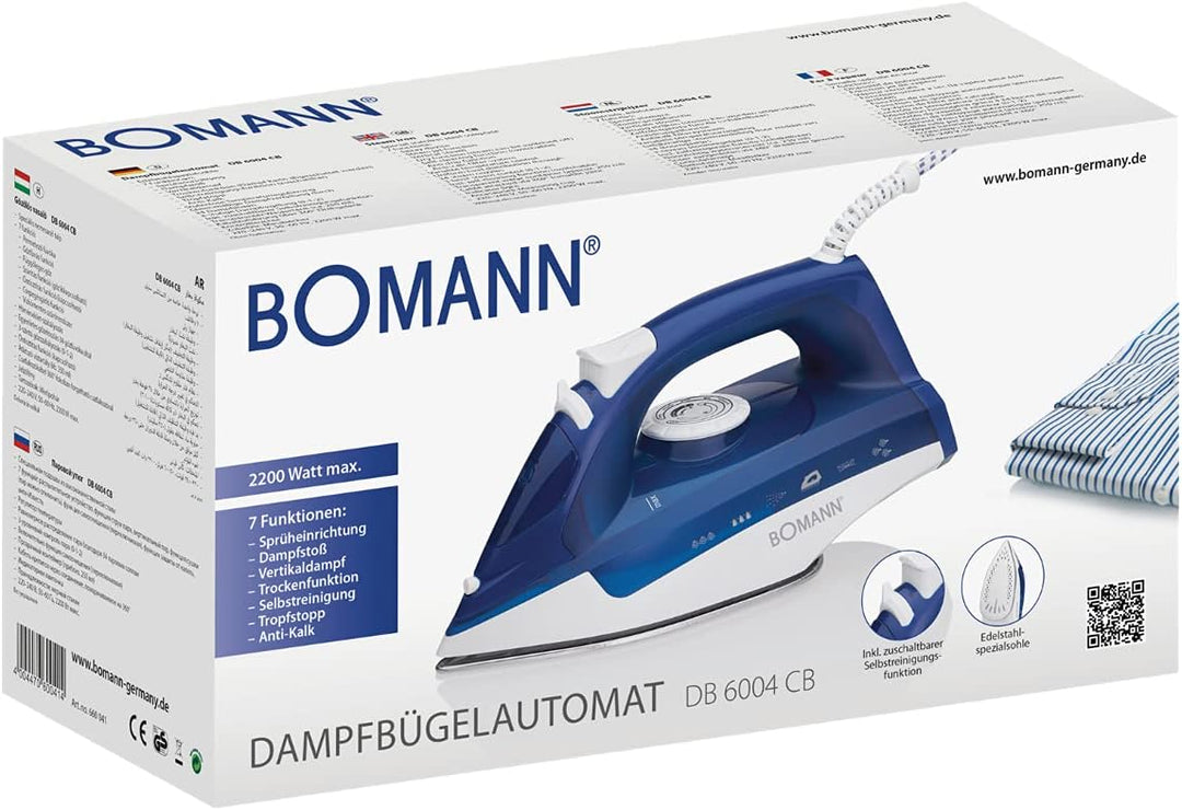 Bomann® Dampfbügeleisen mit Edelstahlspezialsohle | 2200W | Bügeleisen mit Dampf | 250ml Tank | schn