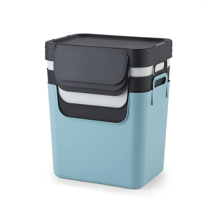 Jive 3er-Set Mülltrennsystem Küche, Kunststoff (PP recycelt), dunkelgrau/Weiss/türkis, 3 x 30l, (39,