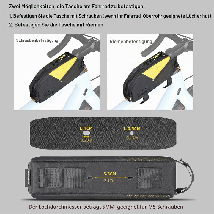 Rhinowalk Fahrradrahmentasche 1,2L – wasserdichte Lenkertasche mit Handyhalterung, kleine Fronttasch