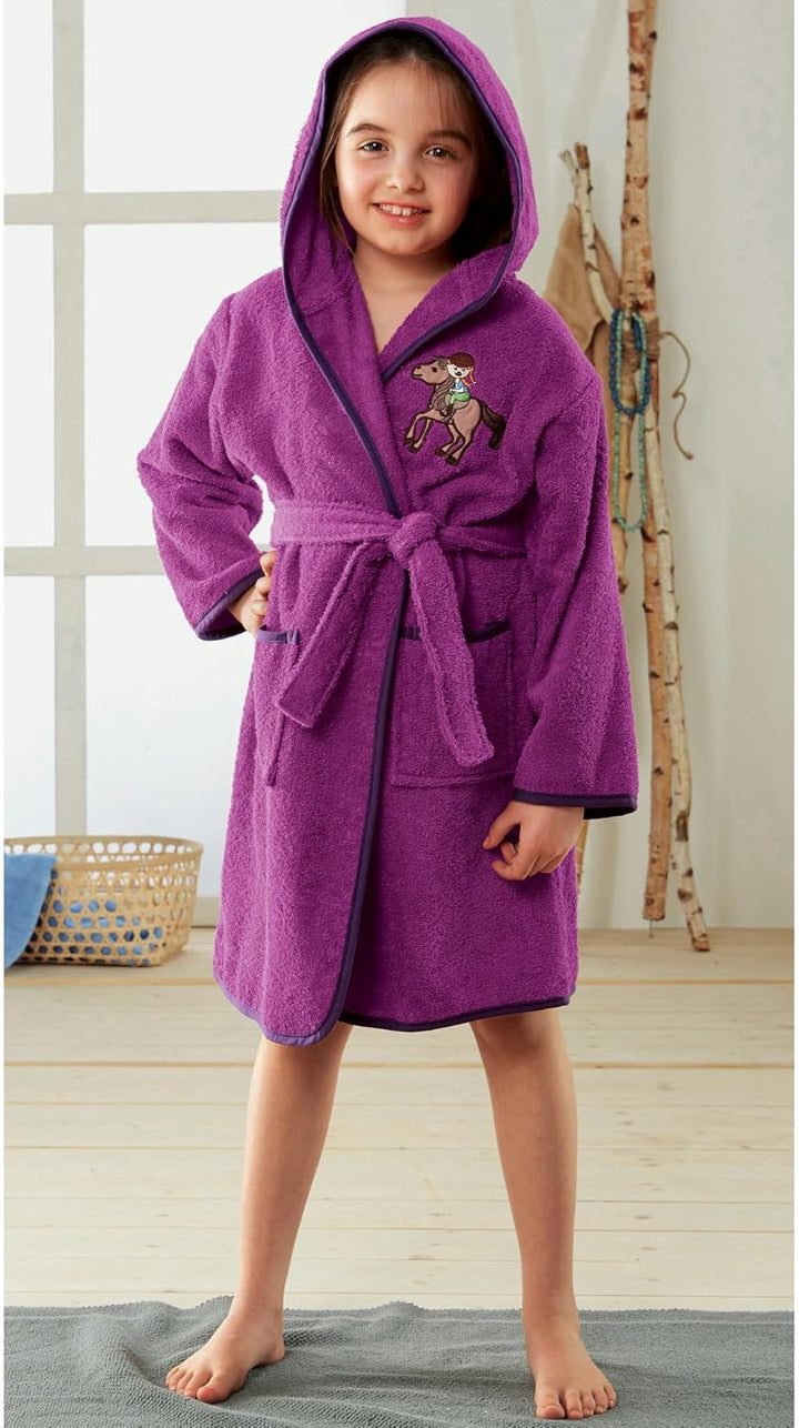 Erwin Müller Kinder-Bademantel mit Kapuze Frottier fuchsia Grösse 86/92 - weich, hautfreundlich, mit