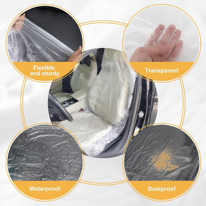 efuturetime 200 PCS Einweg Sitzbezug Auto Vordersitze Transparent Universal Wasserdicht, 140x80cm, S