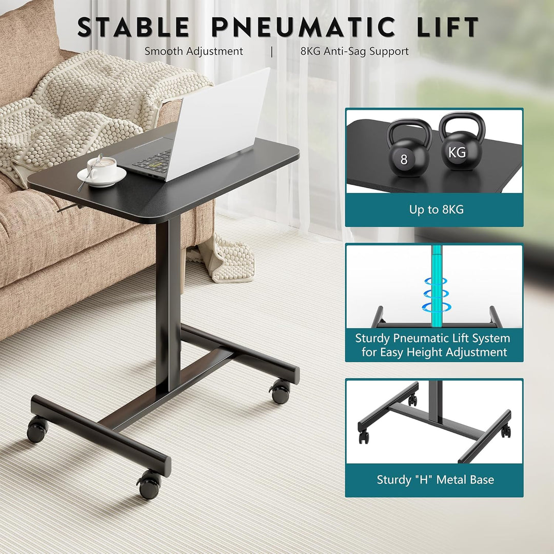 BONTEC mobiler Schreibtisch 65×48cm, Computertisch pneumatisch höhenverstellbar 72–109,5cm, Laptopti