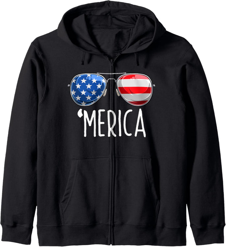 4. Juli-Shirt. MERICA Sonnenbrillen All America USA Flagge Kapuzenjacke