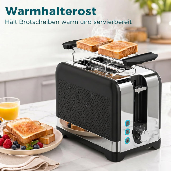 HOMCOM Toaster 2 Scheiben mit 7 Bräunungsstufen, Aufwärmen, Auftauen, Abbruch, Brötchenaufsatz, Selb