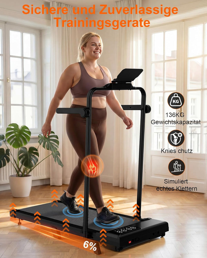 MJWW Walking Pad mit Steigung 6%, Laufband für Zuhause &amp; Büro 136 KG mit Smart App 6 km/h &amp; 12 km/h,