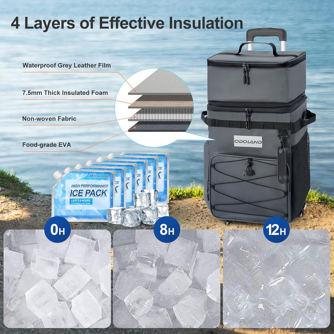 Odoland Kühltasche gross 48/72 can Rollkühler Picknicktasche mit Rädern und Griff Auslaufsicher & Wa