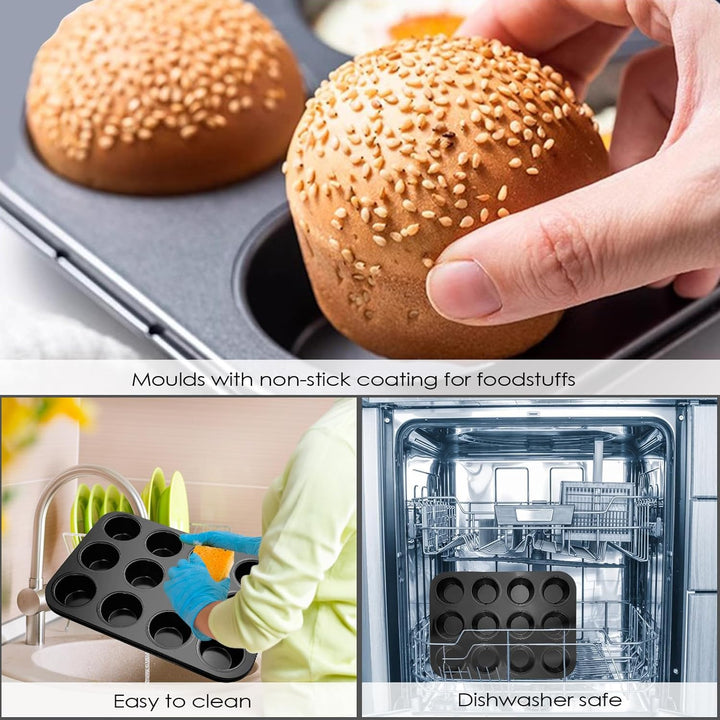 Fousenuk Muffinform, 2er-Pack Karbonstahl Muffinblech für 12 Muffins, Antihaftbeschichtet Backform,