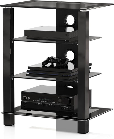 FITUEYES TV Rack HiFi Regal Audio Schrank Glas und Alu Höhenverstellbares Regal AS406003GB