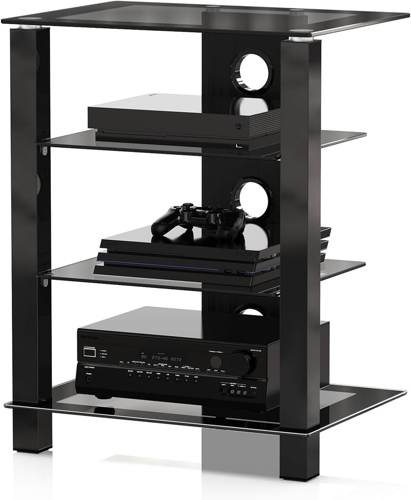 FITUEYES TV Rack HiFi Regal Audio Schrank Glas und Alu Höhenverstellbares Regal AS406003GB