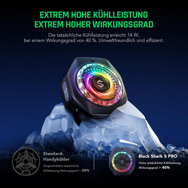 Black Shark 5 Pro Magnetischer Handykühler – 18 adressierbar RGB-LED-Lichter, Trennbarer Griff, APP-