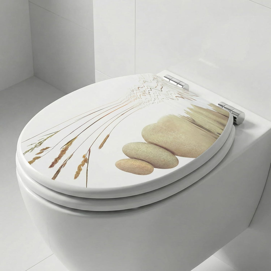 SINOBATH WC Sitz mit Absenkautomatik, Hochwertige und Stabile Qualität aus Holz, Steinblatt, Steinbl