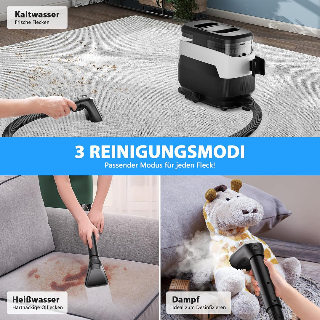 Dampfreiniger 1650W Polsterreiniger Gerät Nasssauger Waschsauger mit Starker Saugkraft, 1250ML Wasse
