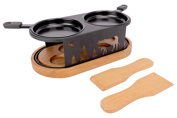 Cosy & Trendy Raclette-Gerät oval aus Edelstahl + 2 Spatel, für 2 Personen, Schwarz Mittel Schwarz,