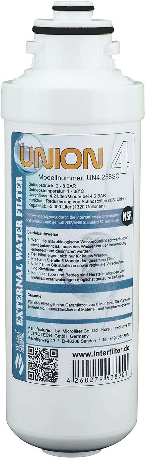 Ersatzkartusche für Wasserfilter"Union 4" Externer Kühlschrankfilter für SbS Kühlschrank. Filter Pac
