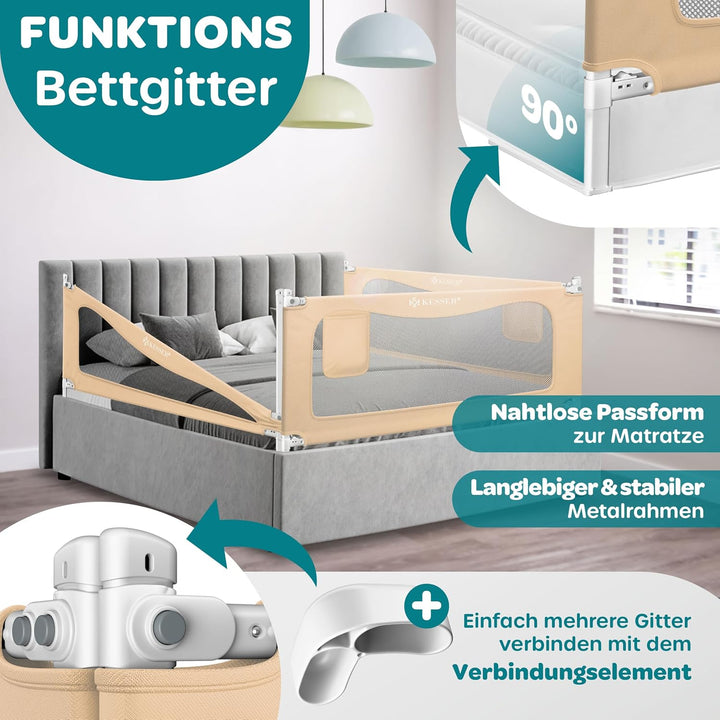 KESSER® Bettschutzgitter 180 cm, Bettgitter Kinderbett höhenverstellbar | Rausfallschutz Bett für Ba