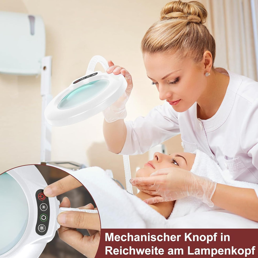 Veemagni 10X Lupe mit Licht und Ständer, 24“ Flexible Schwanenhals-Lupe Stehlampe, 5 Farbmodi Stufen