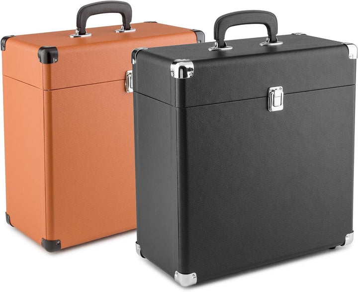 auna TTS6-BL - Schallplattenkoffer, Recordbox, Platten-Case, für 30 LP, Kunstleder, Retro-Design, In