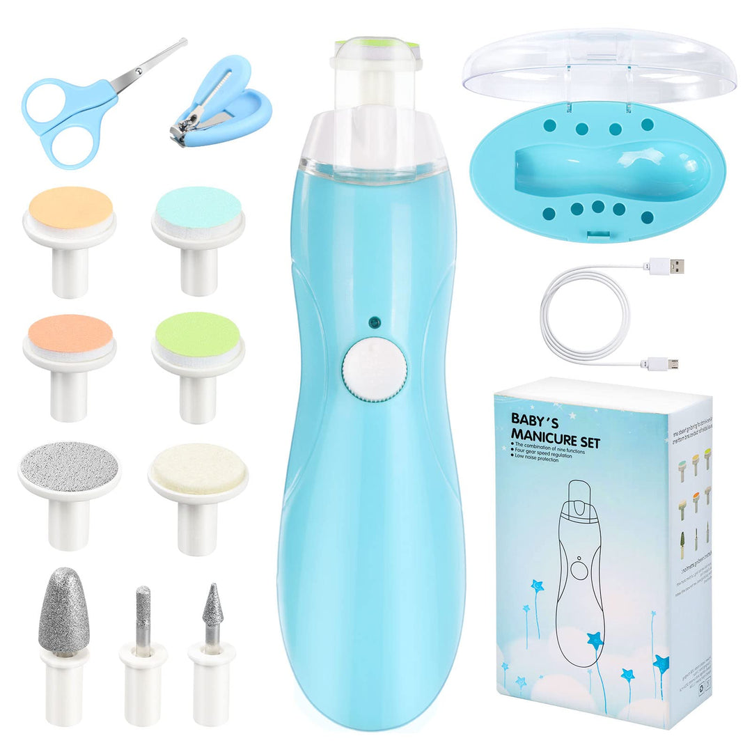 Vicloon Elektrische Baby Nagelfeile,12 in 1 Nagelpflege Nageltrimmer mit Ersatz-Aufsätzen und USB-La